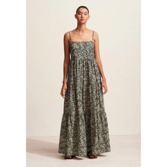 Matteau Tiered Empire Tiered Maxi Dress Golden  Primrose Ditsy Floral Size 8 - Picture 7 of 16